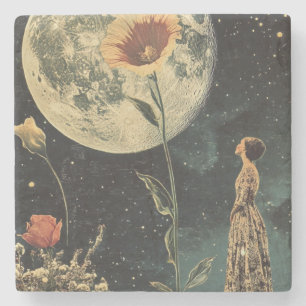 Moonlit Elegance - Woman with Moon Stone Coaster