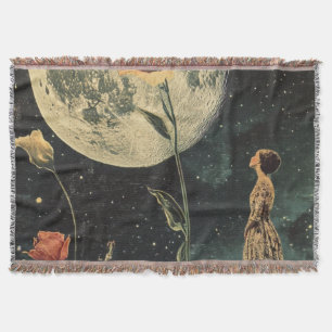 Moonlit Elegance - Woman with Moon Throw Blanket