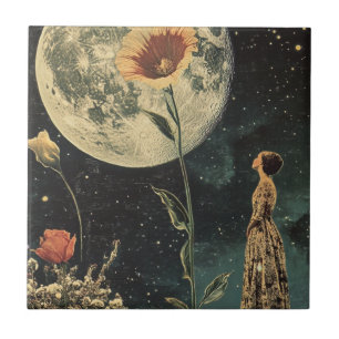 Moonlit Elegance - Woman with Moon Tile