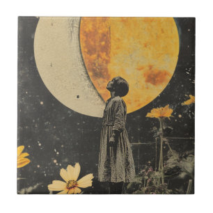 Moonlit Elegance - Woman with Moon Tile