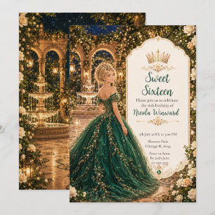 Moonlit Emerald Garden Sweet Sixteen Invitation