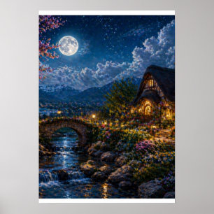 Moonlit Enchanted Cottage Canvas Print – Magical N