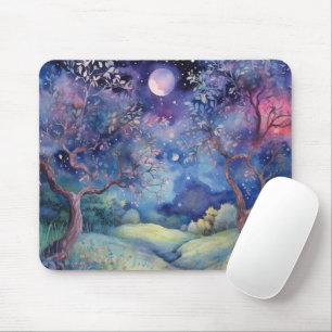 Moonlit Enchanted Forest Nightscape Mouse Mat