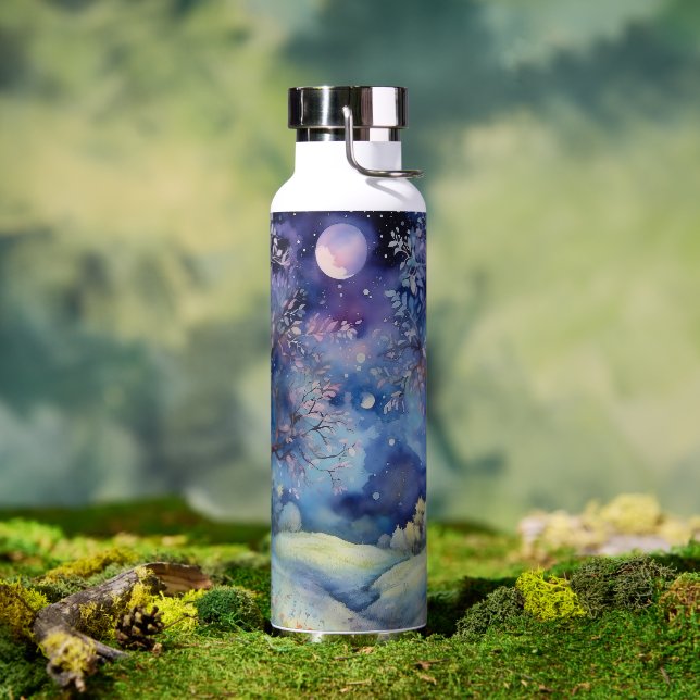 Moonlit Enchanted Forest Nightscape Water Bottle (Outdoor)