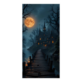 Moonlit Enchanted Village Poster