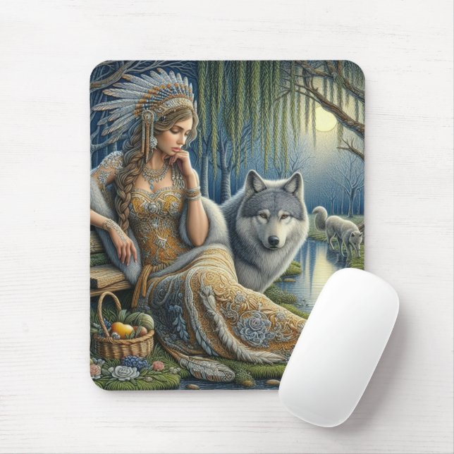 Moonlit Enchantment in the Mystic Forest Mouse Mat (With Mouse)