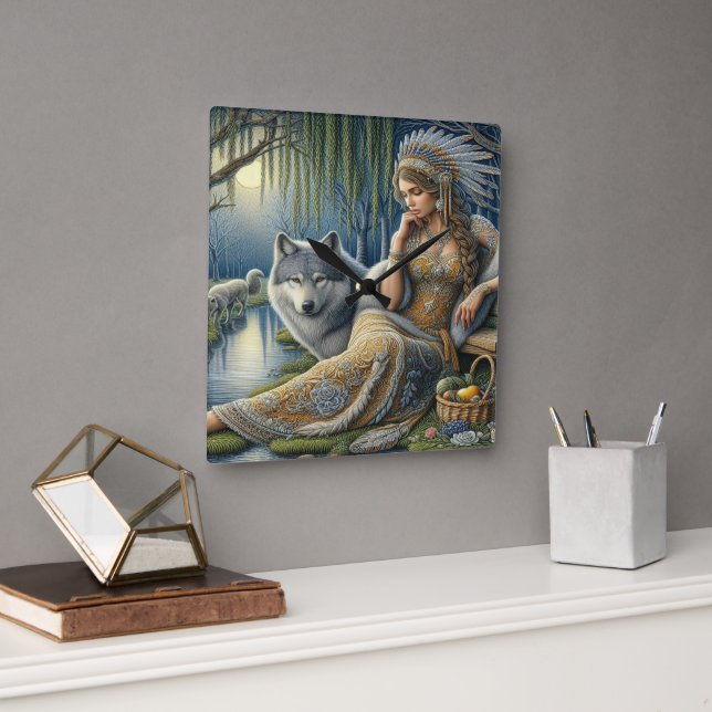 Moonlit Enchantment in the Mystic Forest Square Wall Clock (Office)