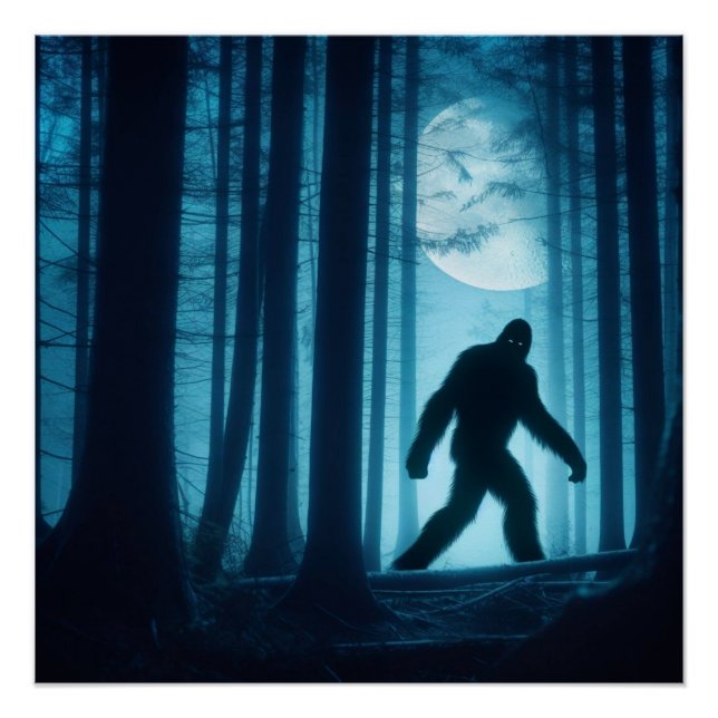 Moonlit Encounter: Bigfoot in the Forest Poster (Front)