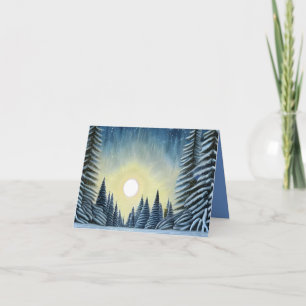 Moonlit Evergreen Snowscape Under The Night Stars Card