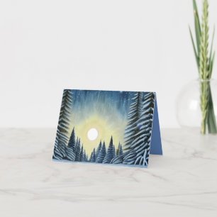 Moonlit Evergreen Snowscape Under The Night Stars Card