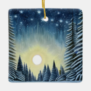 Moonlit Evergreen Snowscape Under The Night Stars Ceramic Ornament