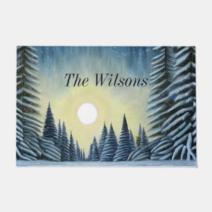 Moonlit Evergreen Snowscape Under The Night Stars Doormat