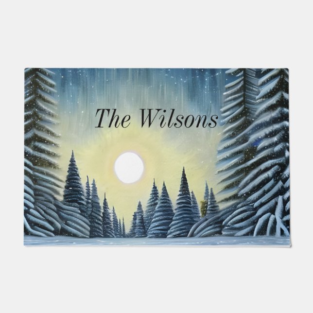 Moonlit Evergreen Snowscape Under The Night Stars Doormat (Front)