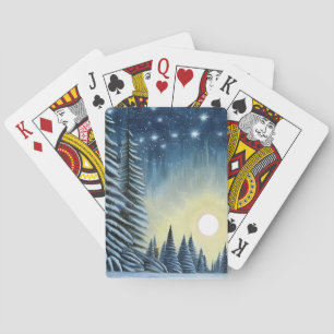 Moonlit Evergreen Snowscape Under The Night Stars Playing Cards