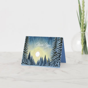 Moonlit Evergreen Snowscape Under The Night Stars Thank You Card