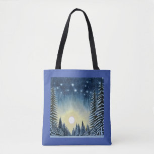 Moonlit Evergreen Snowscape Under The Night Stars Tote Bag