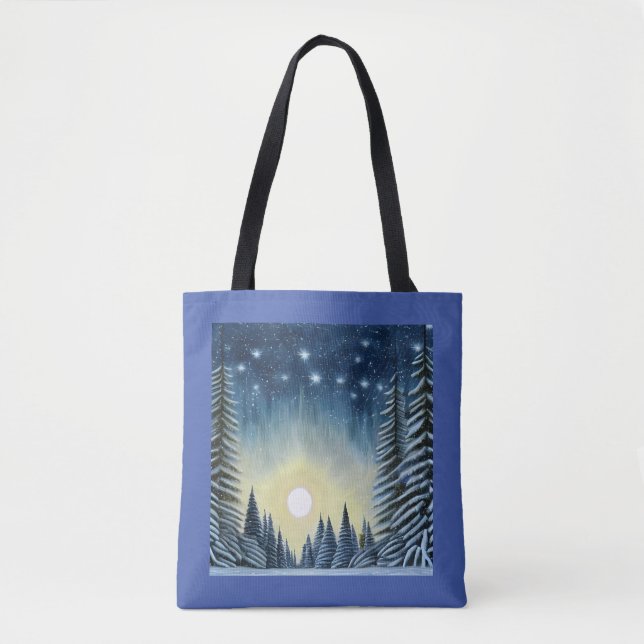 Moonlit Evergreen Snowscape Under The Night Stars Tote Bag (Front)