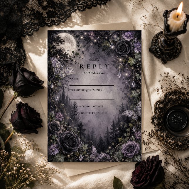 Moonlit Fairy Goth Wedding RSVP Card (Creator Uploaded)