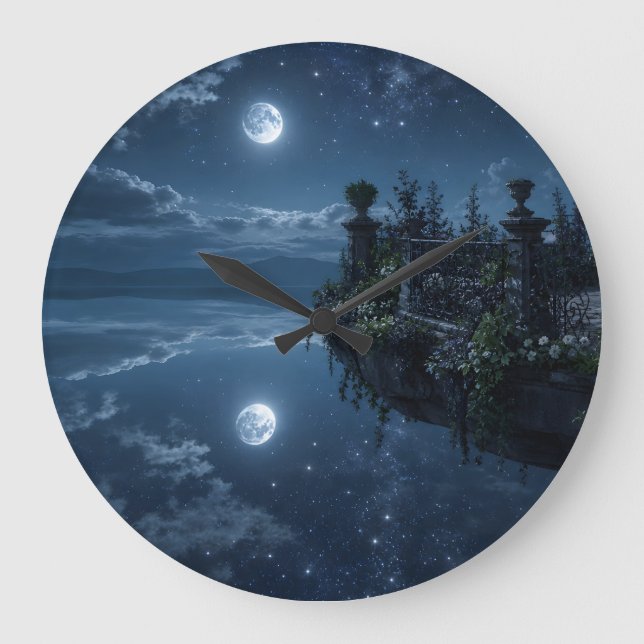 Moonlit Floating Terrace Wall Clock (Front)