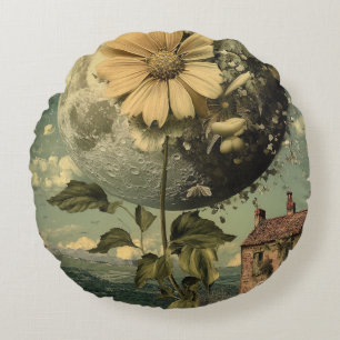 Moonlit Flower & Vintage Charm Round Cushion
