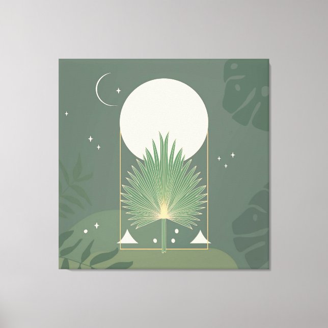 Moonlit Foliage: Minimalist Sage Green Canvas Print (Front)