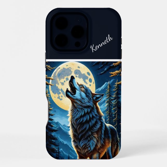 Moonlit Forest and Howling Wolf iPhone Case (Back)