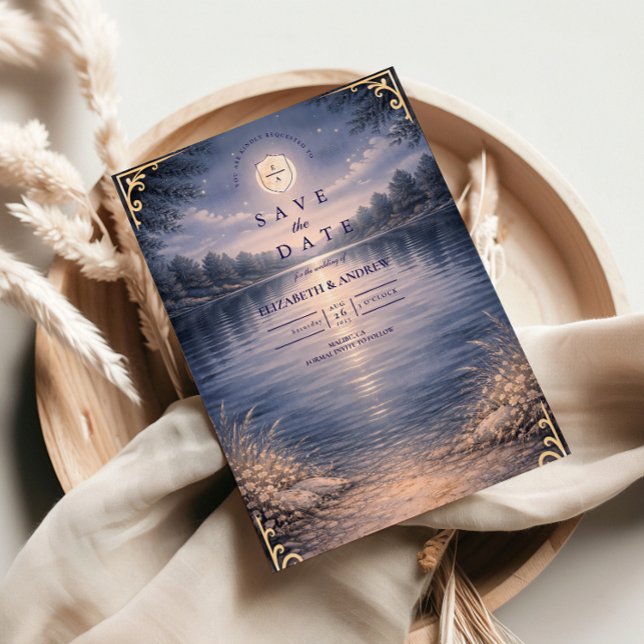 Moonlit Forest Lake Romance Wedding Save The Date (Creator Uploaded)