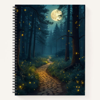 Moonlit Forest Path with Fireflies Notebook