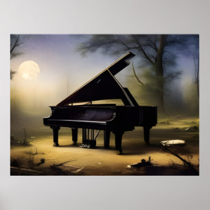 Moonlit Forest Piano Digital Art Poster