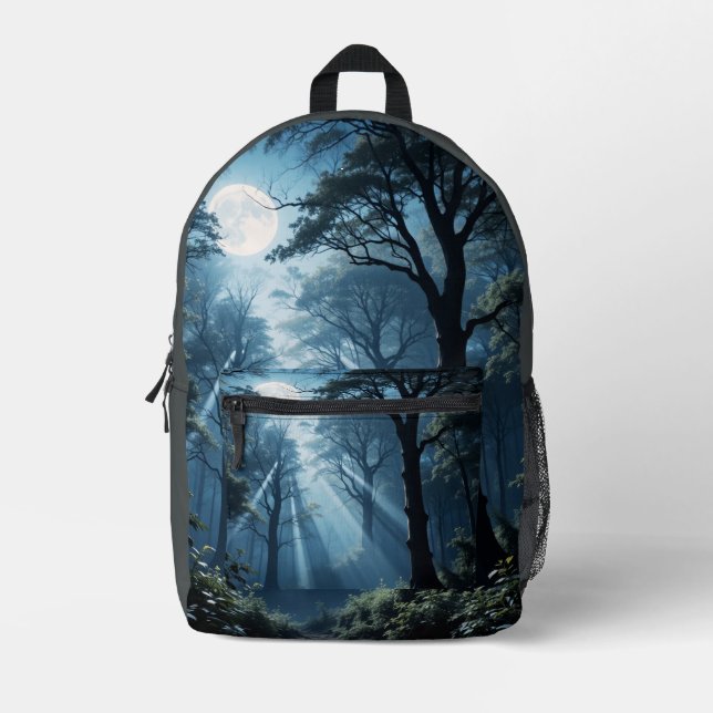 Moonlit Forest Serenity – Nature’s Nocturnal Elega Printed Backpack (Front)