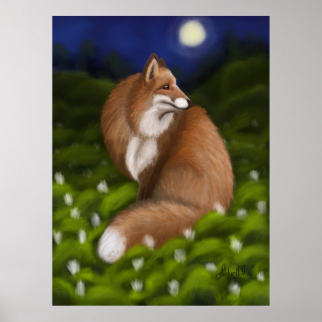 Moonlit Fox in Midnight Woods Poster (Front)