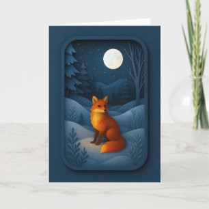 Moonlit Fox in Snowy Forest Card