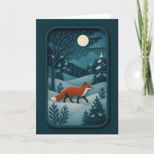 Moonlit Fox in Snowy Forest Card