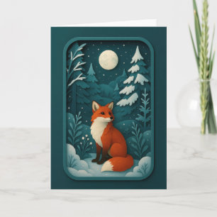 Moonlit Fox in Snowy Forest Card