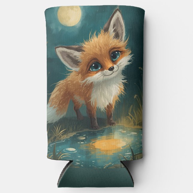 Moonlit Fox, Night Forest  Seltzer Can Cooler (Front)