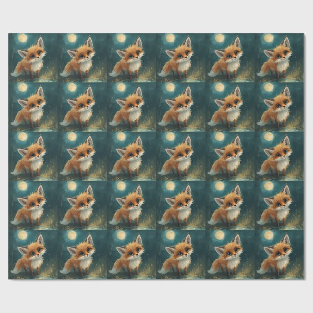 Moonlit Fox, Night Forest  Wrapping Paper (Flat)