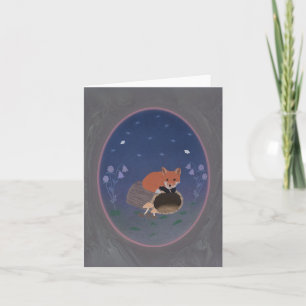 Moonlit Fox on Woodland Log Small Greeting Card