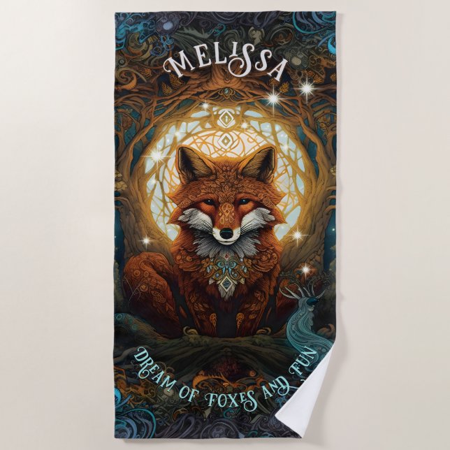 Moonlit Fox Personalised Kids Storybook Fox Beach Towel (Front)