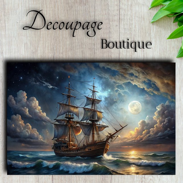 Moonlit Galleon Majestic Sailing Ship Decoupage Tissue Paper (Moonlit Galleon Majestic Sailing Ship Decoupage Tissue Paper)