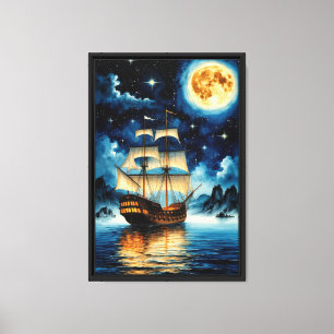 Moonlit Galleon Under Starry Night Sky Canvas Print