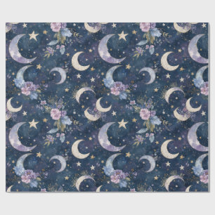 Moonlit Garden Celestial Wallpaper Watercolor Wrapping Paper
