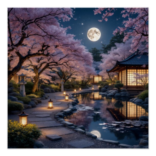 Moonlit Garden: Cherry Blossom Dreams Poster (Front)