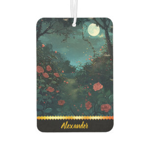 Moonlit garden path surrounded by blooming roses car air freshener