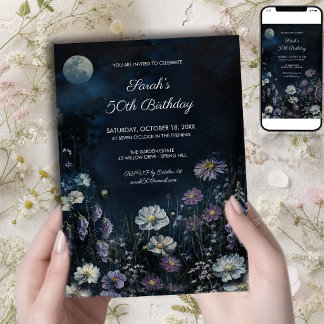 Moonlit Garden Wildflower 50th Birthday for Women Invitation