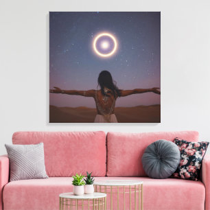 Moonlit Girl Silhouette   Dreamy Celestial Night  Canvas Print