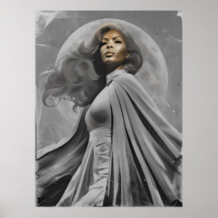 Moonlit Goddess Poster – Black and White Portrait 