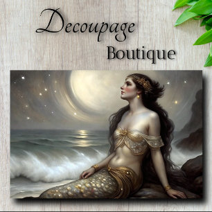 Moonlit Gold Mermaid Fantasy Decoupage Tissue Paper