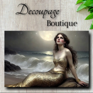 Moonlit Gold Mermaid Gaze Decoupage Tissue Paper