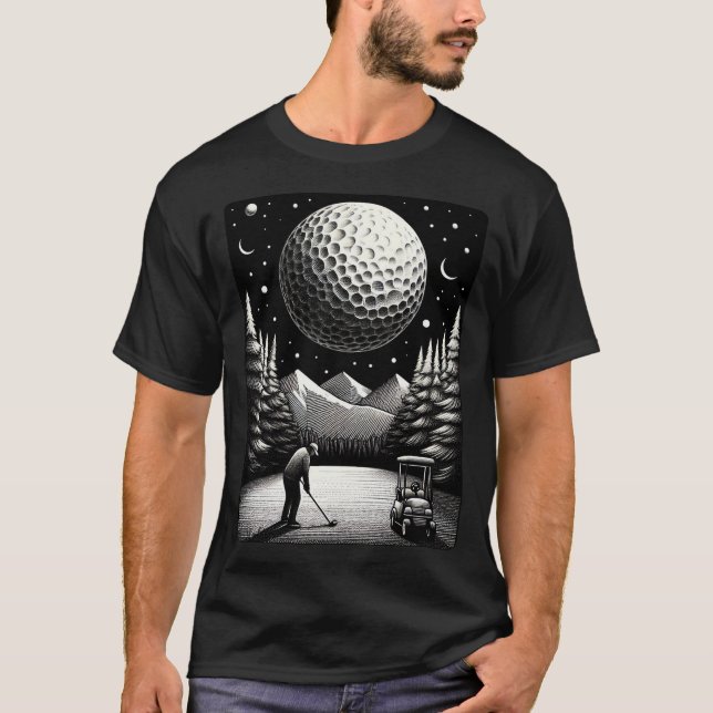 Moonlit Golfer Golfing Serenity on the Golf Green T-Shirt (Front)