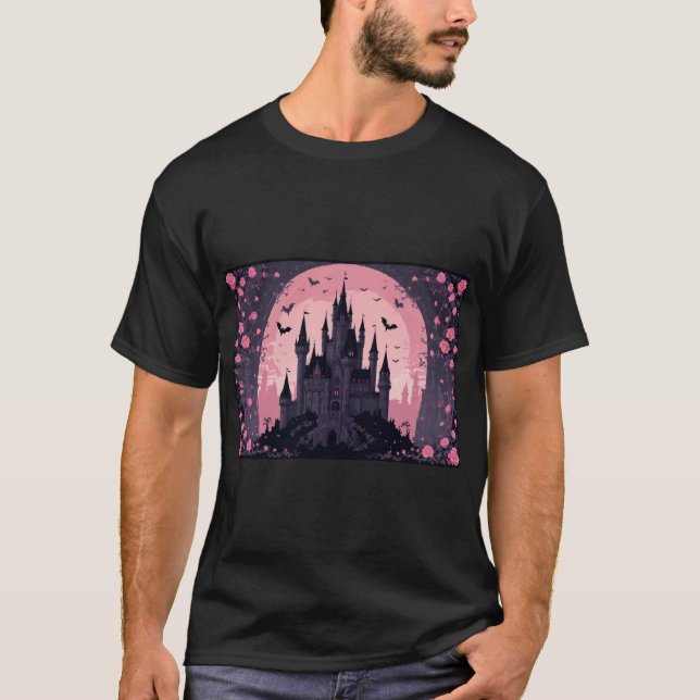Moonlit Gothic Castle in Bloom T-Shirt (Front)